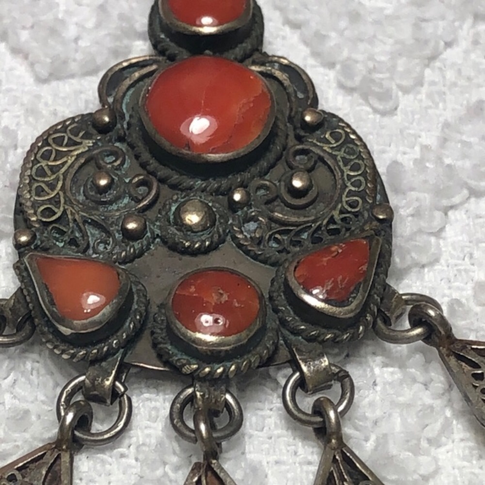 FIBULA Moroccan Berber Tribal Silver, Brass, Coral